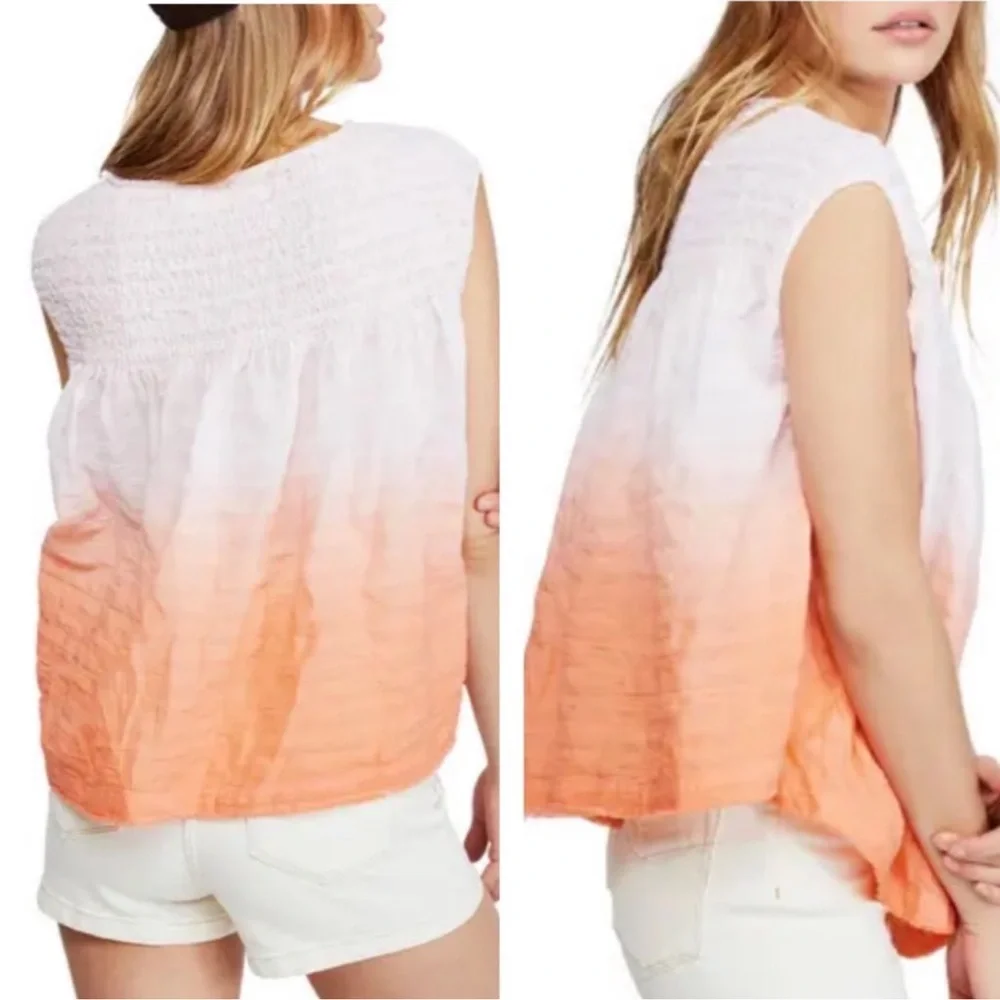 Free People Little Bit of Something Pink Peach Ombre Oversized Blouse Small